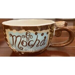 Pier 1 imports Lot Of 6 Mocha Cappuchino Hand Painted 16 oz. Coffee Mug Cup